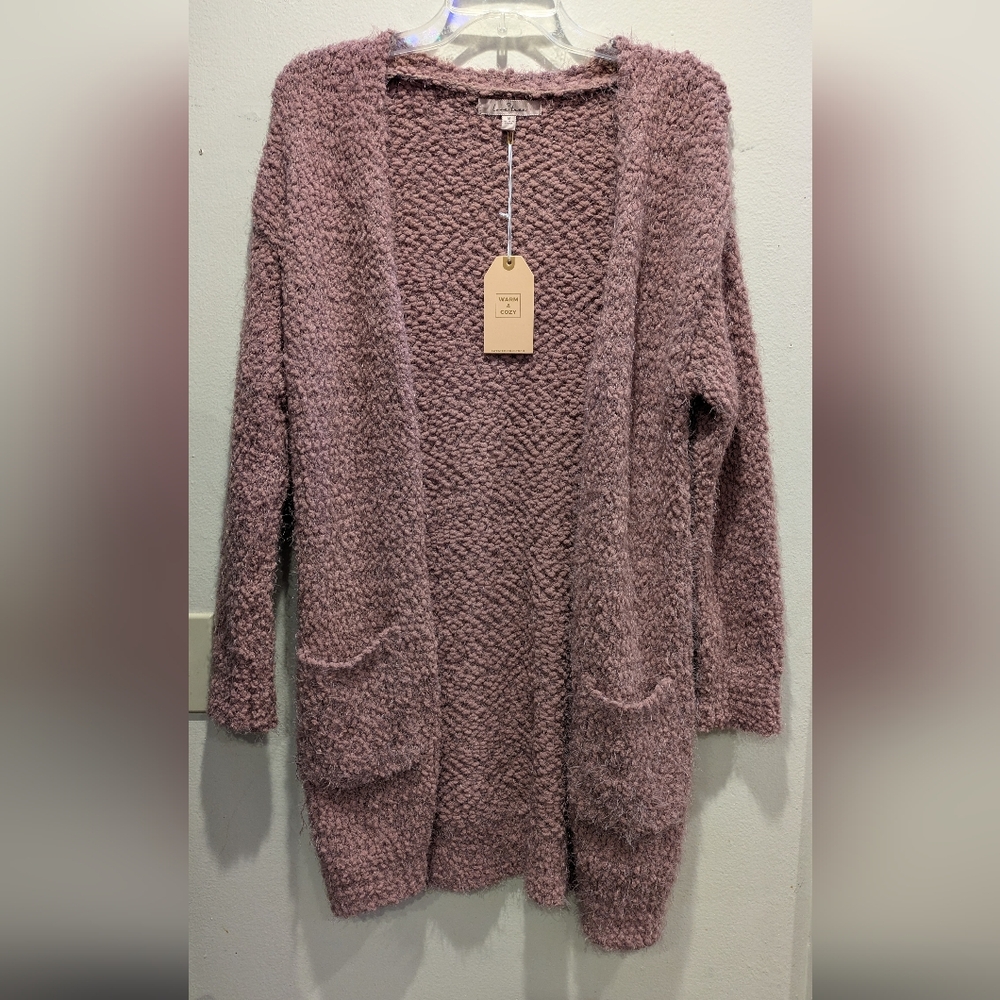 Love Tree Pink Cardigan Sweater with Textured Knit